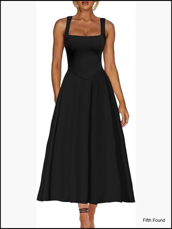 Dresses & Skirts - Women's Square Neck Sleeveless Maxi Dress - Flowy Ruffle Hem - Smocked Back